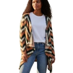 LOVELYGIRL Boho Chevron Print Waterfall Cardigan Size Small